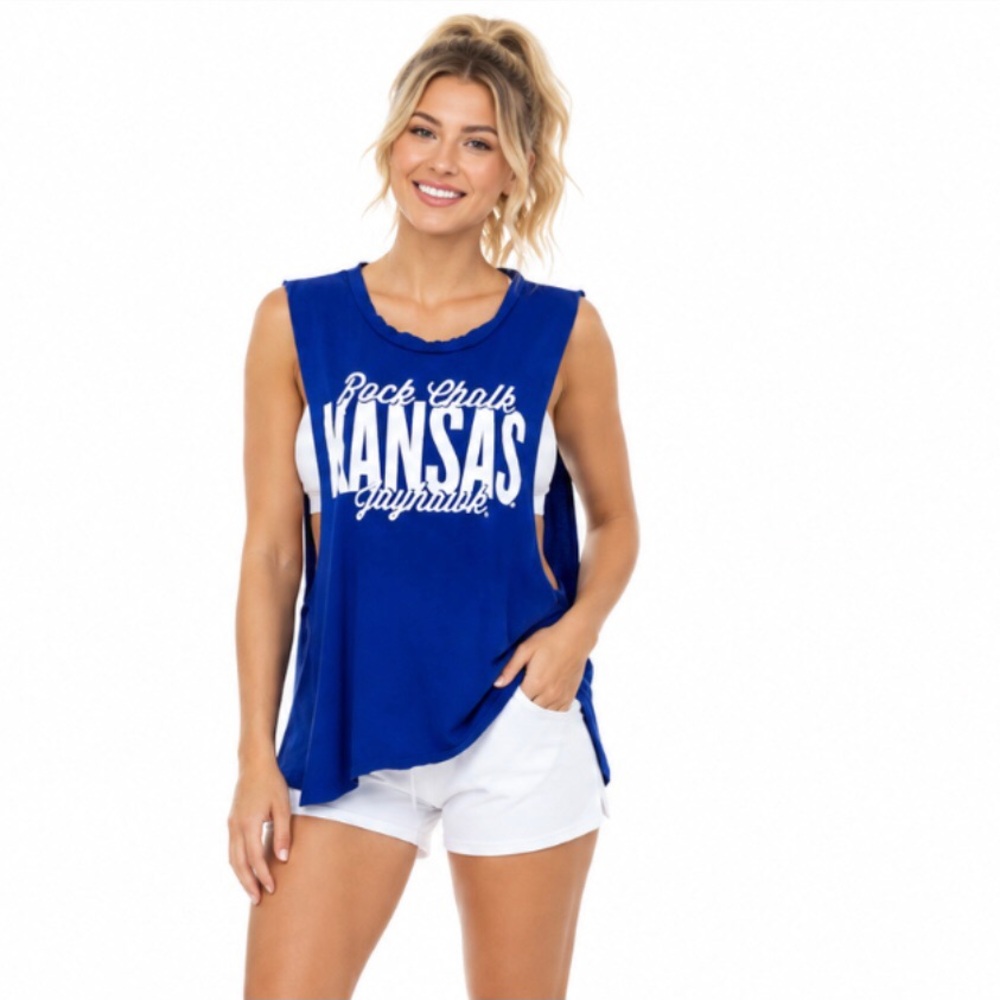 KANSAS JAYHAWKS Womens T Shirt Size Small Tank Top Workout Gym Soft Rock Chalk